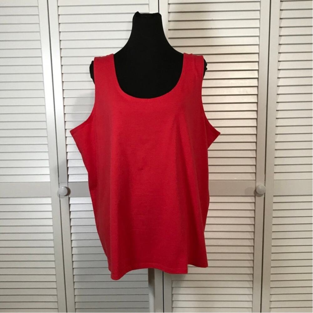 Blair Red Cotton Blend Scoop Neck Wide Strap Relaxed Knit Tank Top XL